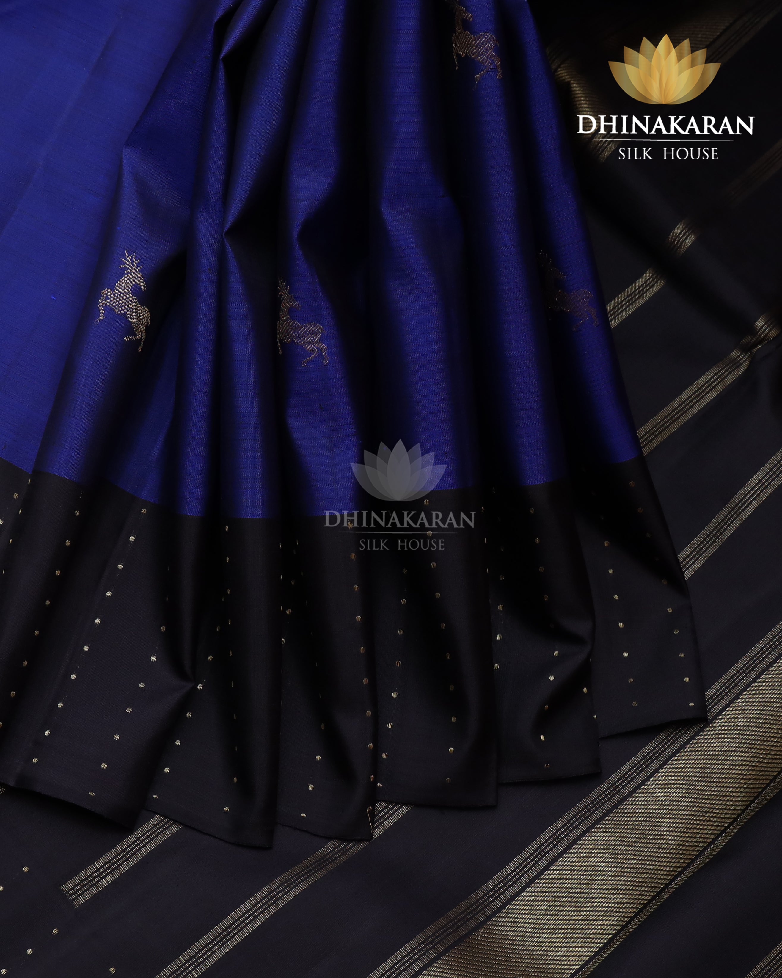 Midnight Blue Deer Butta Kanjivaram-sar2389