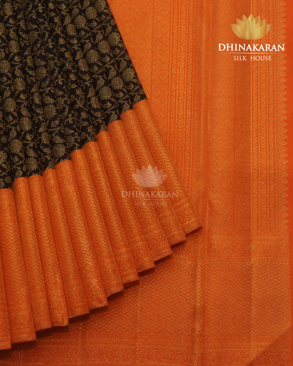 Kanjivaram Brocade In Deep Navy & Orange     - SV 23