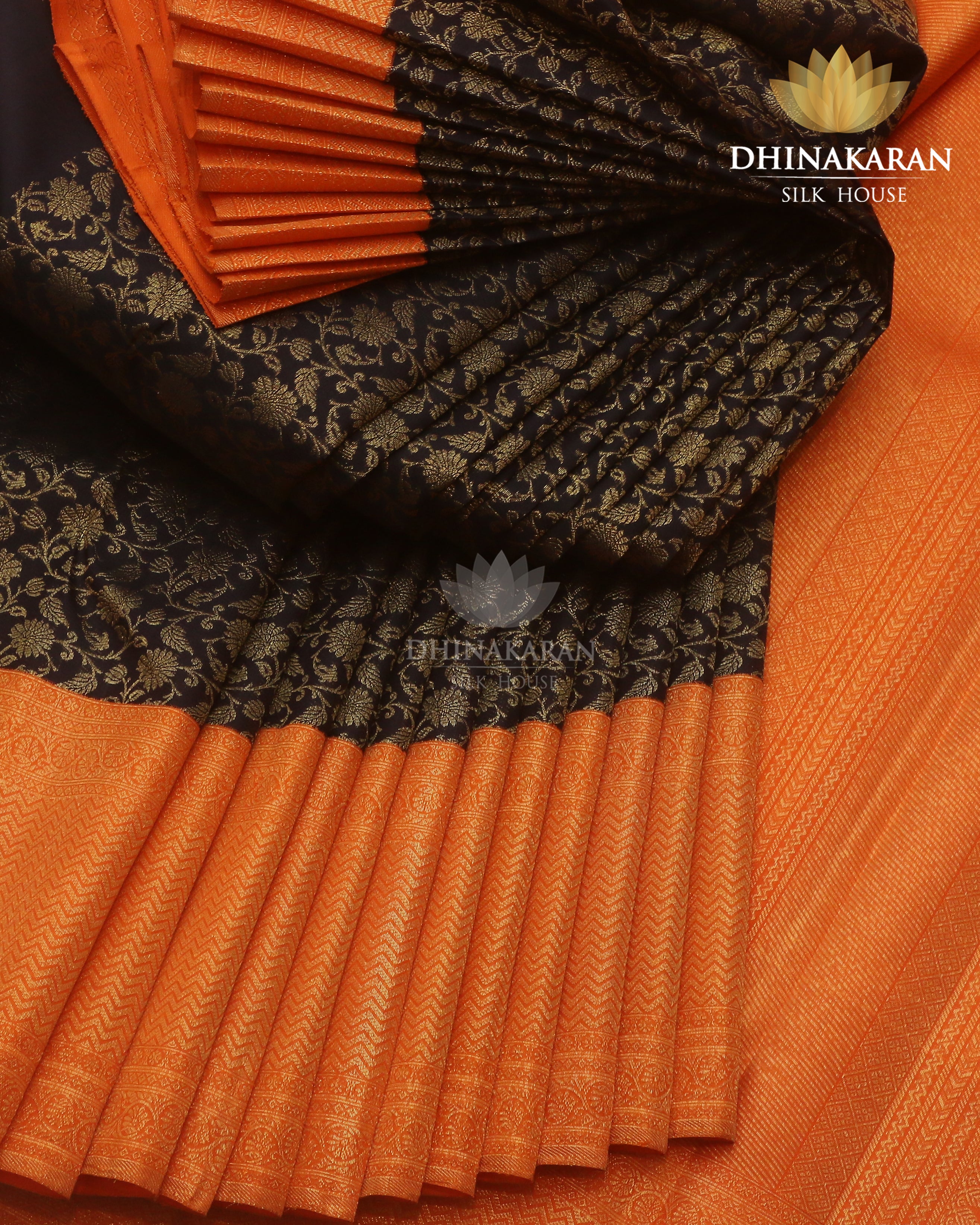 Kanjivaram Brocade In Deep Navy & Orange     - SV 23