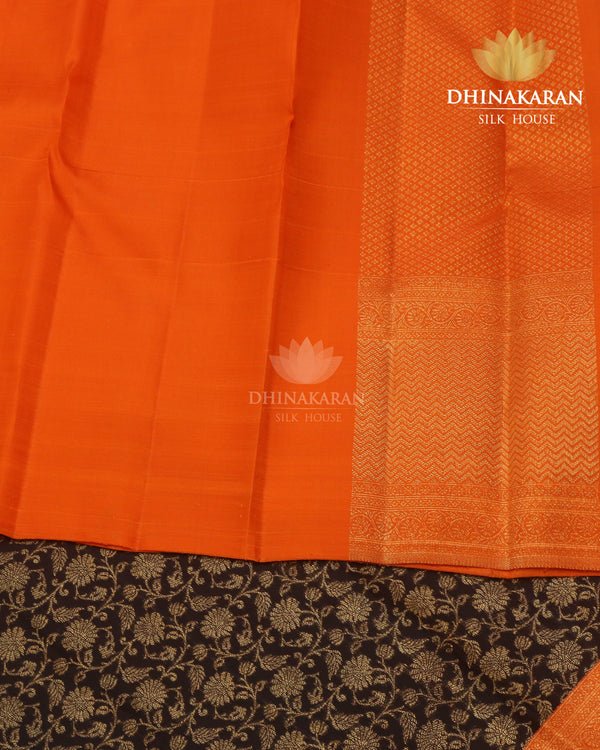 Kanjivaram Brocade In Deep Navy & Orange     - SV 23